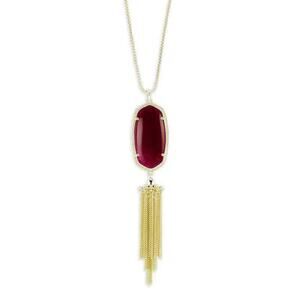 Kendra Scott Stone Tassel Necklace Gold Maroon Long Statement Piece